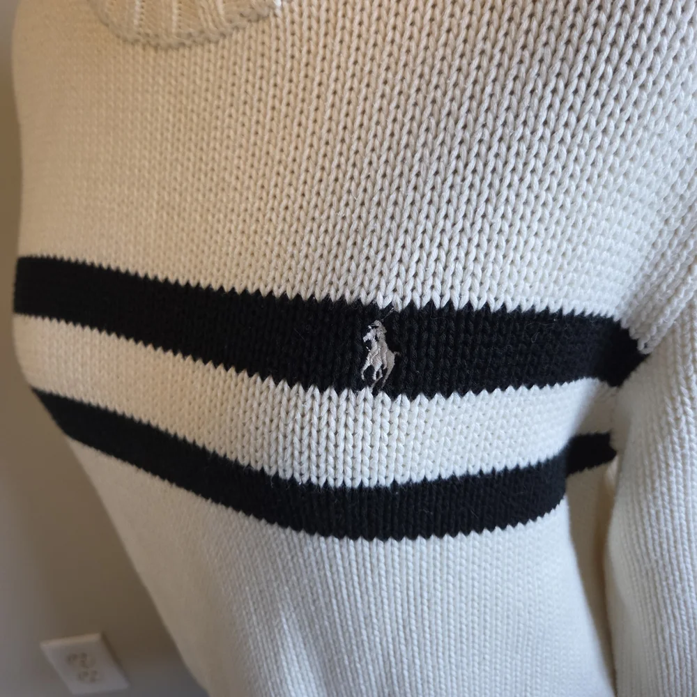 Ralph Lauren Cream Crewneck Sweater with Black Stripes